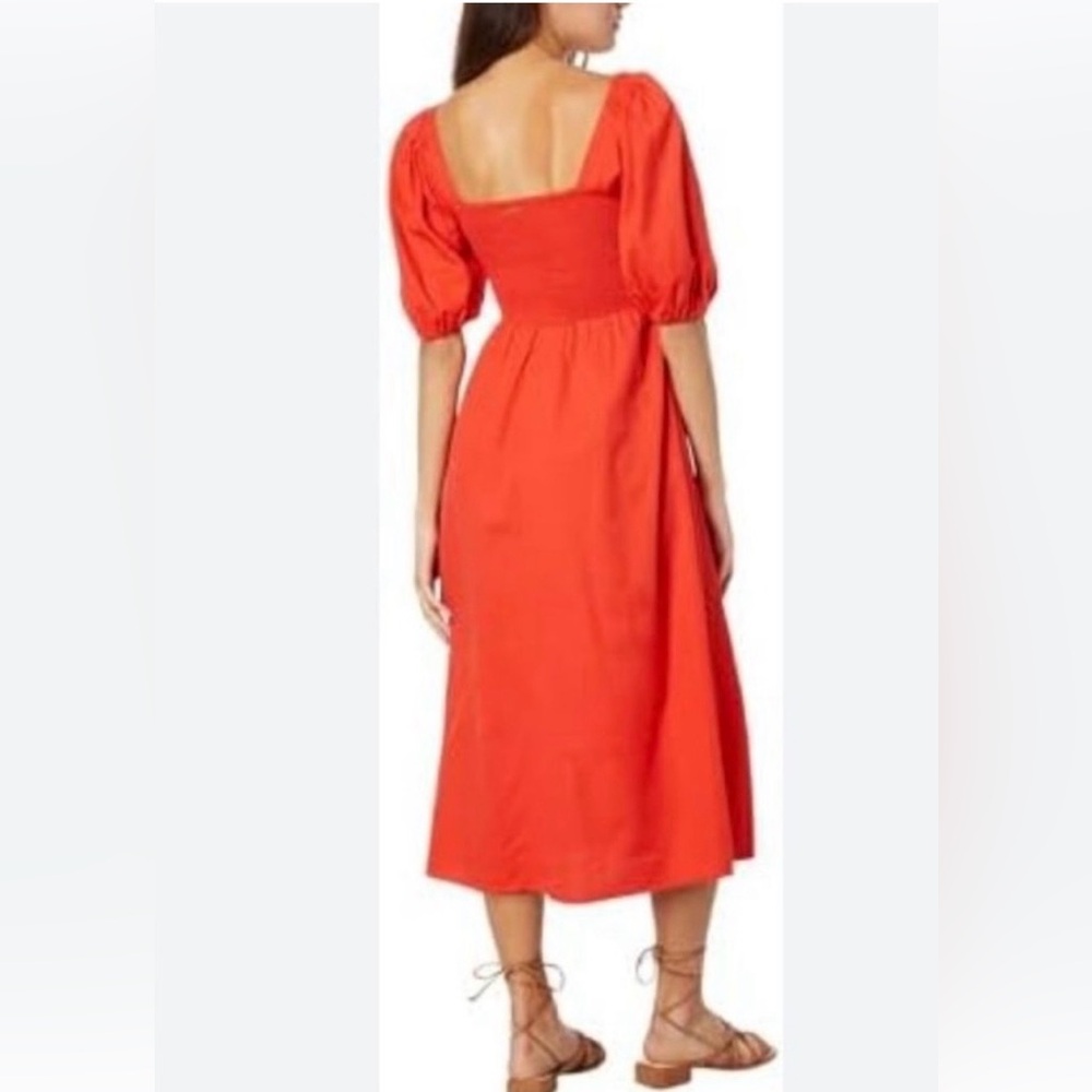 Elegant Orange smocked Midi Dress - Picture 2 of 11